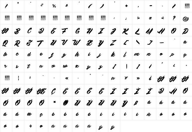 Black Swan_PersonalUseOnly Regular  glyph index