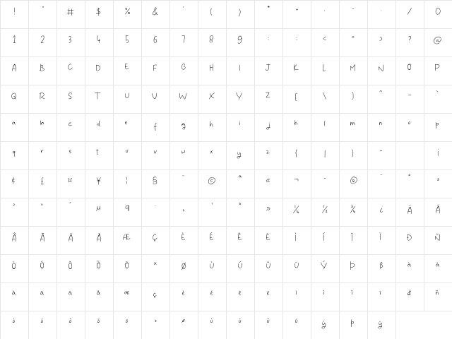 Daily Life Regular  glyph index