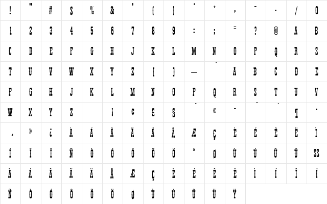 ThunderbirdDExtConRo1 Regular  glyph index