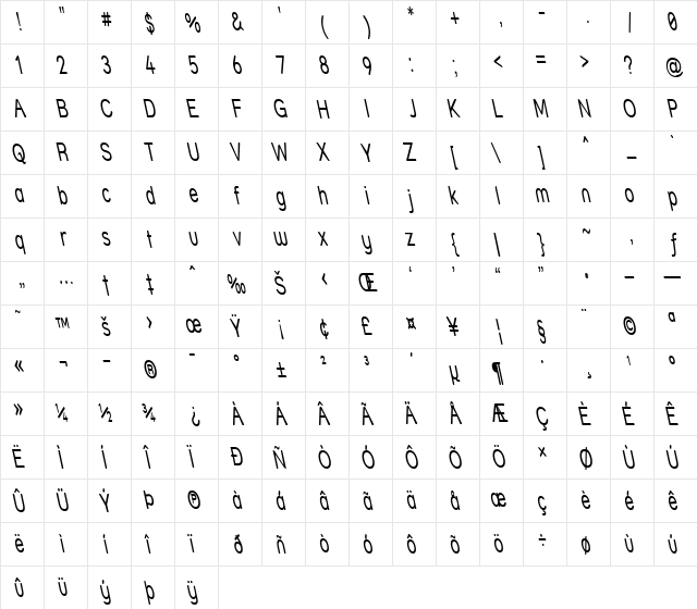 Street - Thin Reverse Italic  glyph index