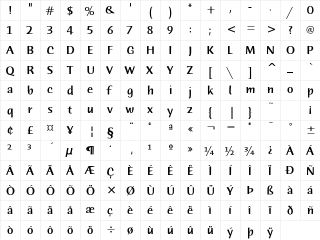 Humana Sans Md ITC TT Medium  glyph index