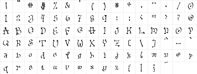 Wacko Regular  glyph index