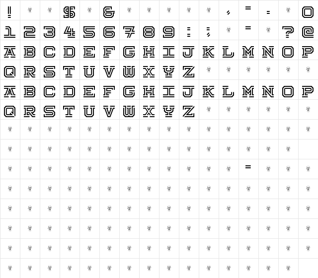 Hokjesgeest Regular  glyph index