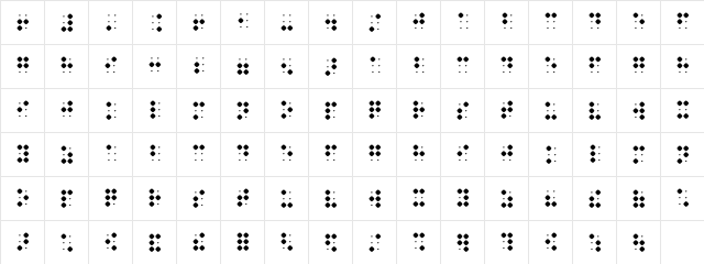 Braillenum Bold  glyph index