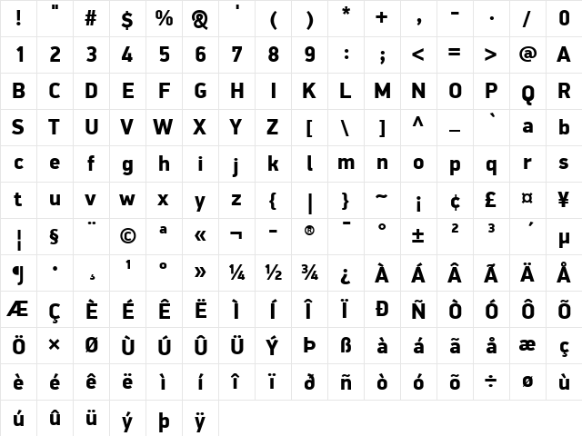 PF DinDisplay Pro Black  glyph index