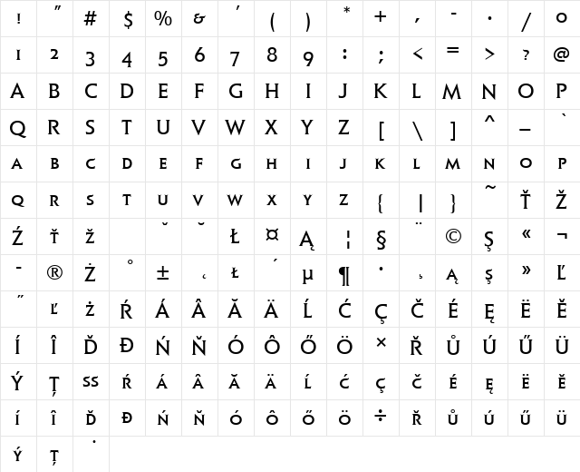 ElanSCItcTEEBoo Regular  glyph index