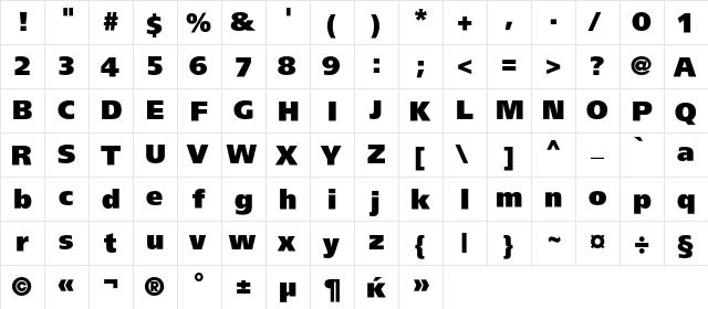 AGForeignerXC Regular  glyph index
