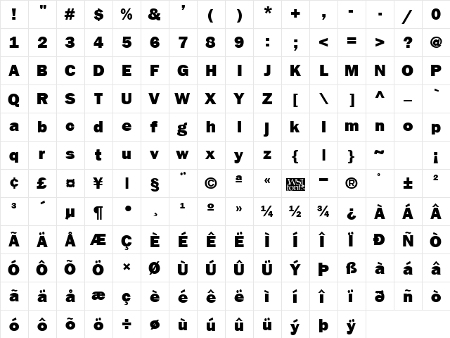 FrankfurtHeavy Regular  glyph index