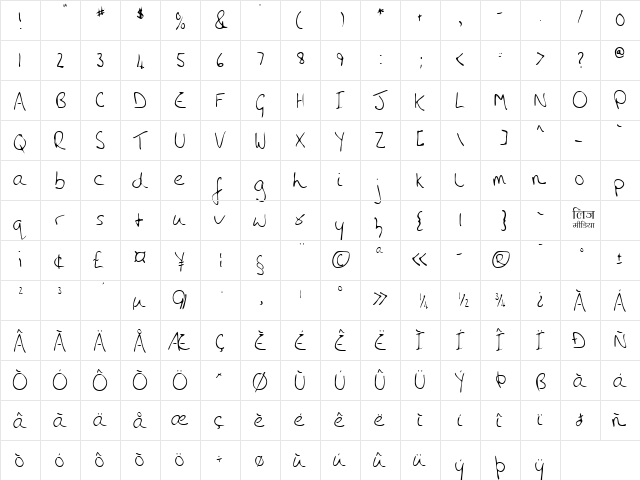 LEHN010 Regular  glyph index