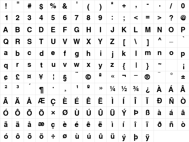 ContextSSK Bold  glyph index