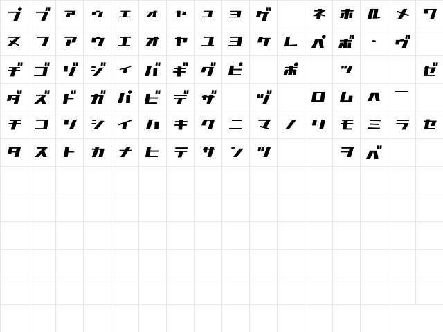 D3 Factorism Katakana Italic Regular  glyph index