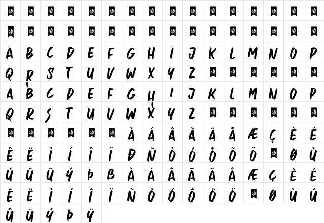 Rosheila Regular  glyph index