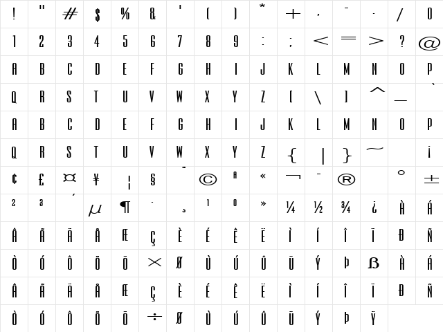 Expel Extended Bold  glyph index