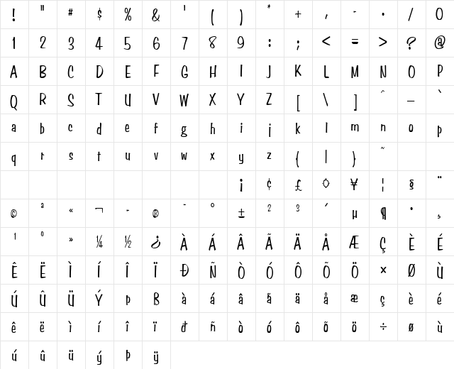 Simpson-Condensed Normal  glyph index