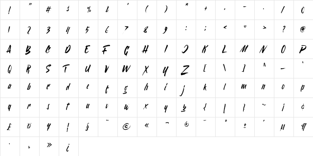 Varokah Regular  glyph index