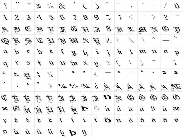 BoobShellText125 Regular  glyph index