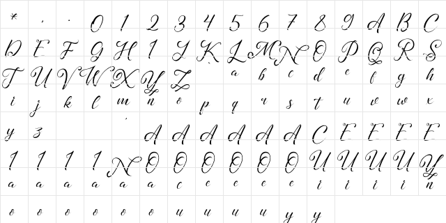 Madelyn Demo Regular  glyph index