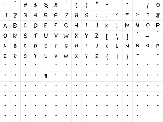 QTPiltdown Regular  glyph index