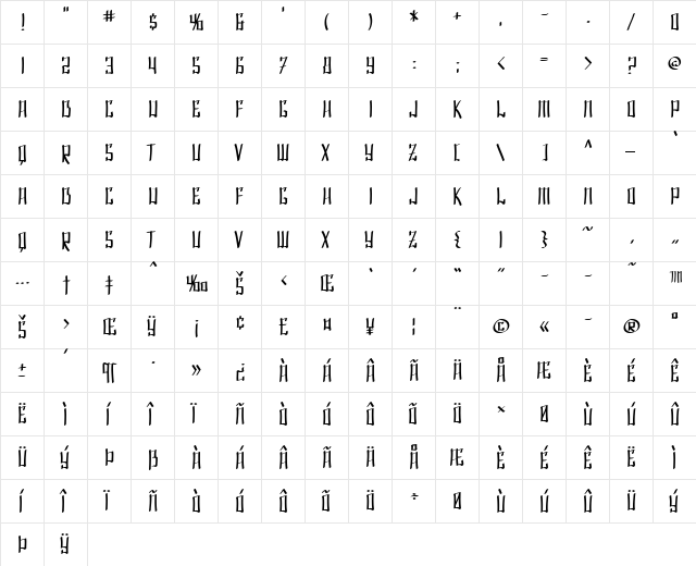 SF Shai Fontai Regular  glyph index
