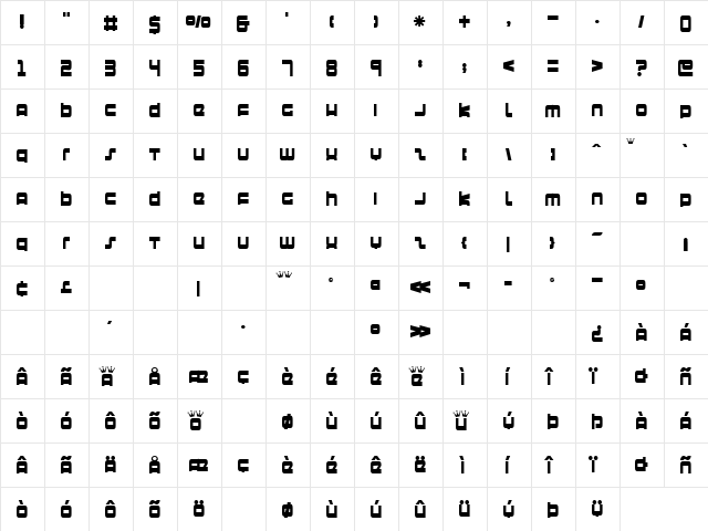 Bazooka Regular  glyph index