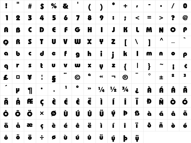 Bauhaus Regular  glyph index