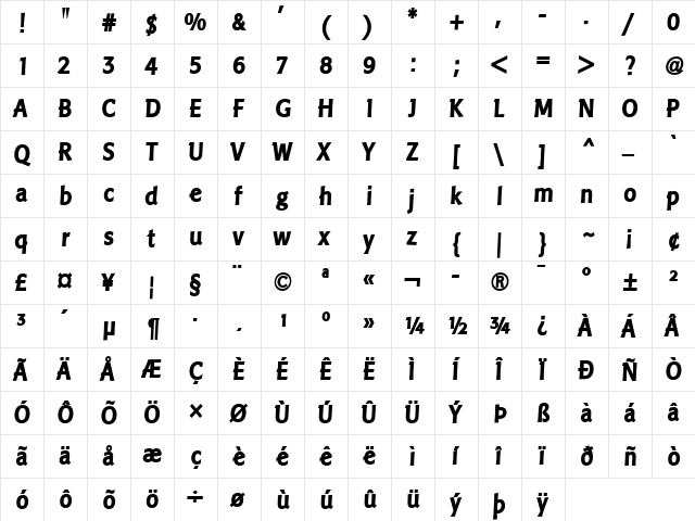 LTPisa Headline Regular  glyph index