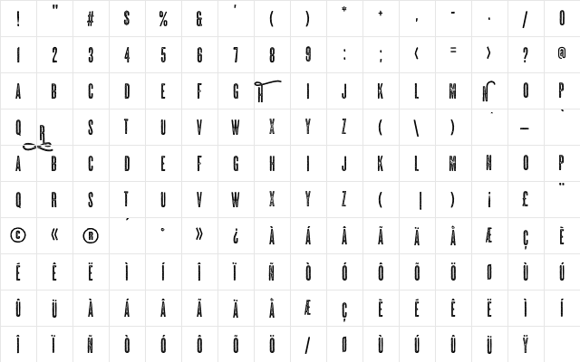 Huntress Regular  glyph index