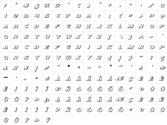 Airstrike Bold 3D Bold  glyph index