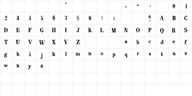CF Bonaparte Regular  glyph index