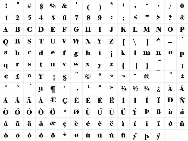 WalbaumBucT Bold  glyph index