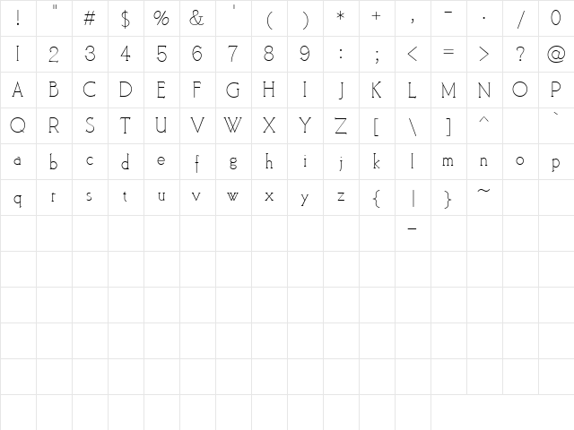 CK Cosmopolitan Regular  glyph index