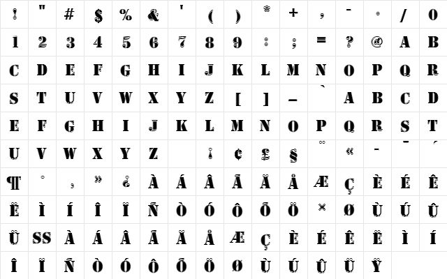 StencilDIn1 Regular  glyph index