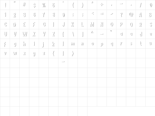 BIMBEY Shadow Regular  glyph index