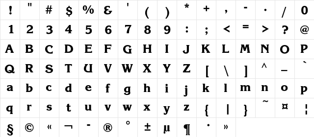 KorinnaBlackC Regular  glyph index