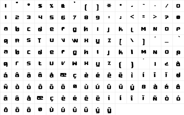 Quadaptor Ink Regular  glyph index