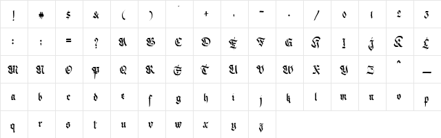 Hurufraktur Regular  glyph index