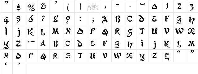 AlfredDrake Regular  glyph index