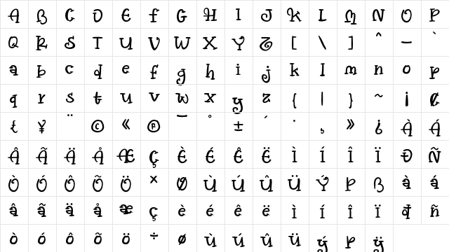vallenia Regular  glyph index