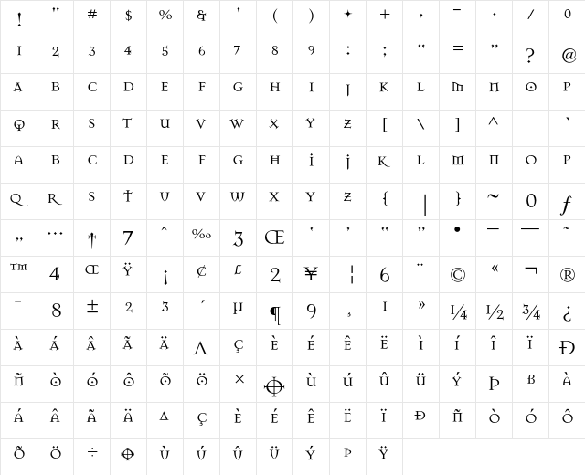 MasonSuper Regular  glyph index