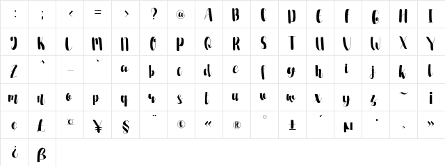 Pevitta Regular  glyph index