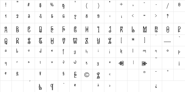 Sevilla Decor Regular  glyph index