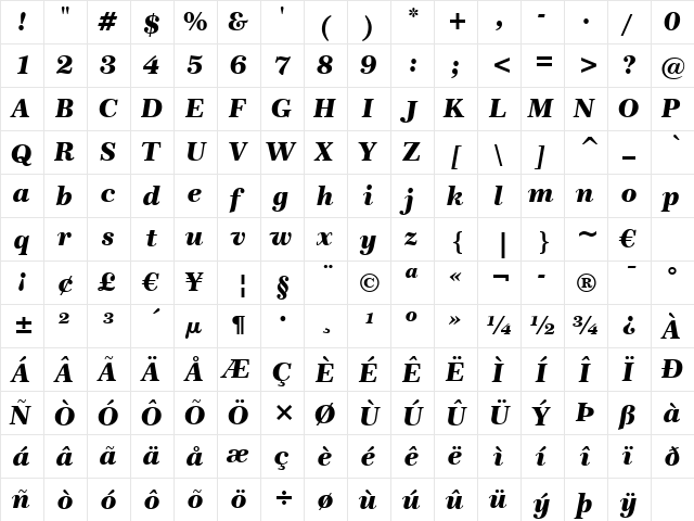 Century751 Blk BT Black Italic  glyph index