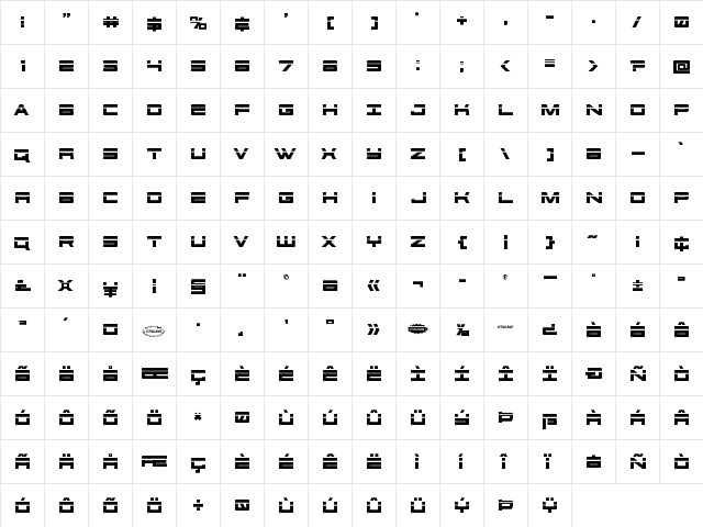 Future Forces Laser Regular  glyph index