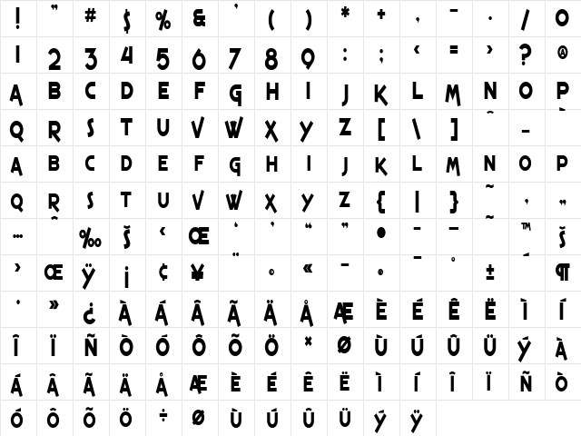 SF Espresso Shack Condensed Bold  glyph index