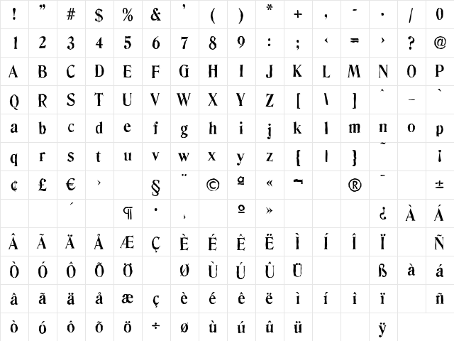 DenverAntique Bold  glyph index