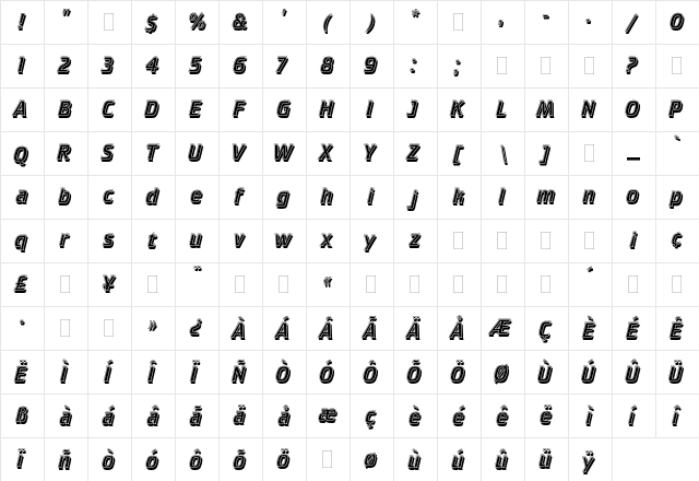 Crillee Italic Inline Shad Plain  glyph index