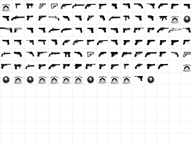 Pistolas Regular  glyph index