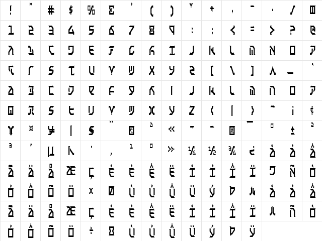 Fantazian Condensed Condensed  glyph index