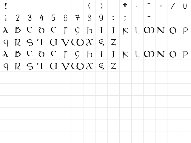 Celtic Script  glyph index
