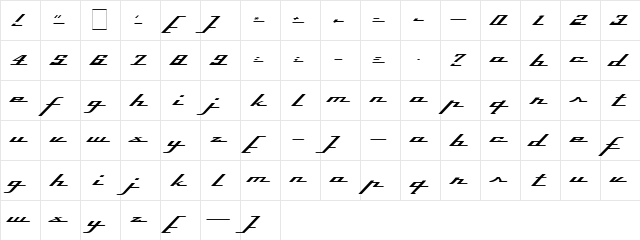 Top Speed Regular  glyph index